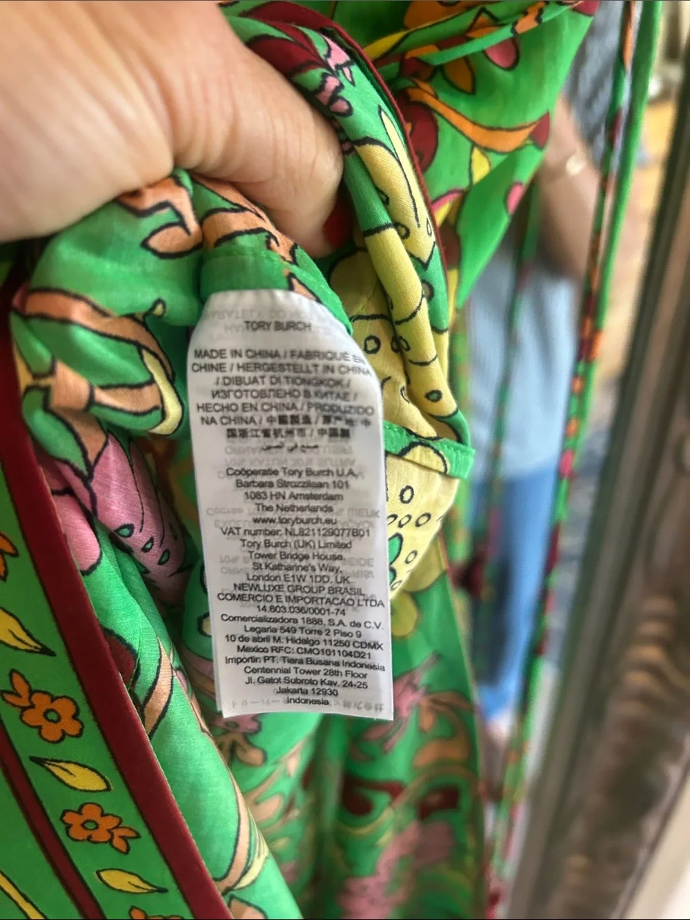 Tory Burch Green Floral-Paisley dress with Pink and Yellow Accents